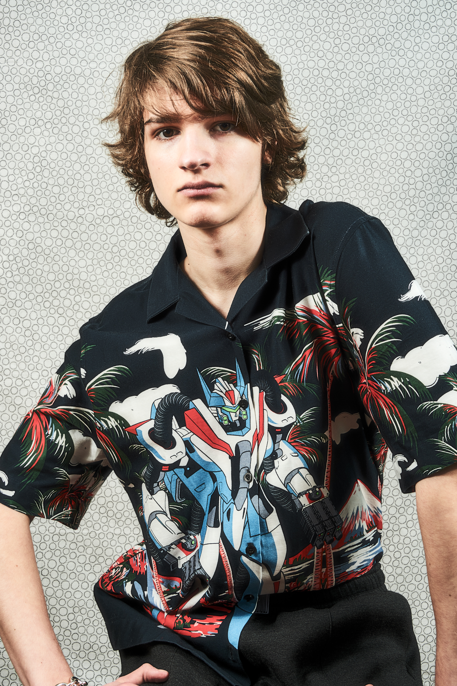 "Portrait of guy in robot shirt"